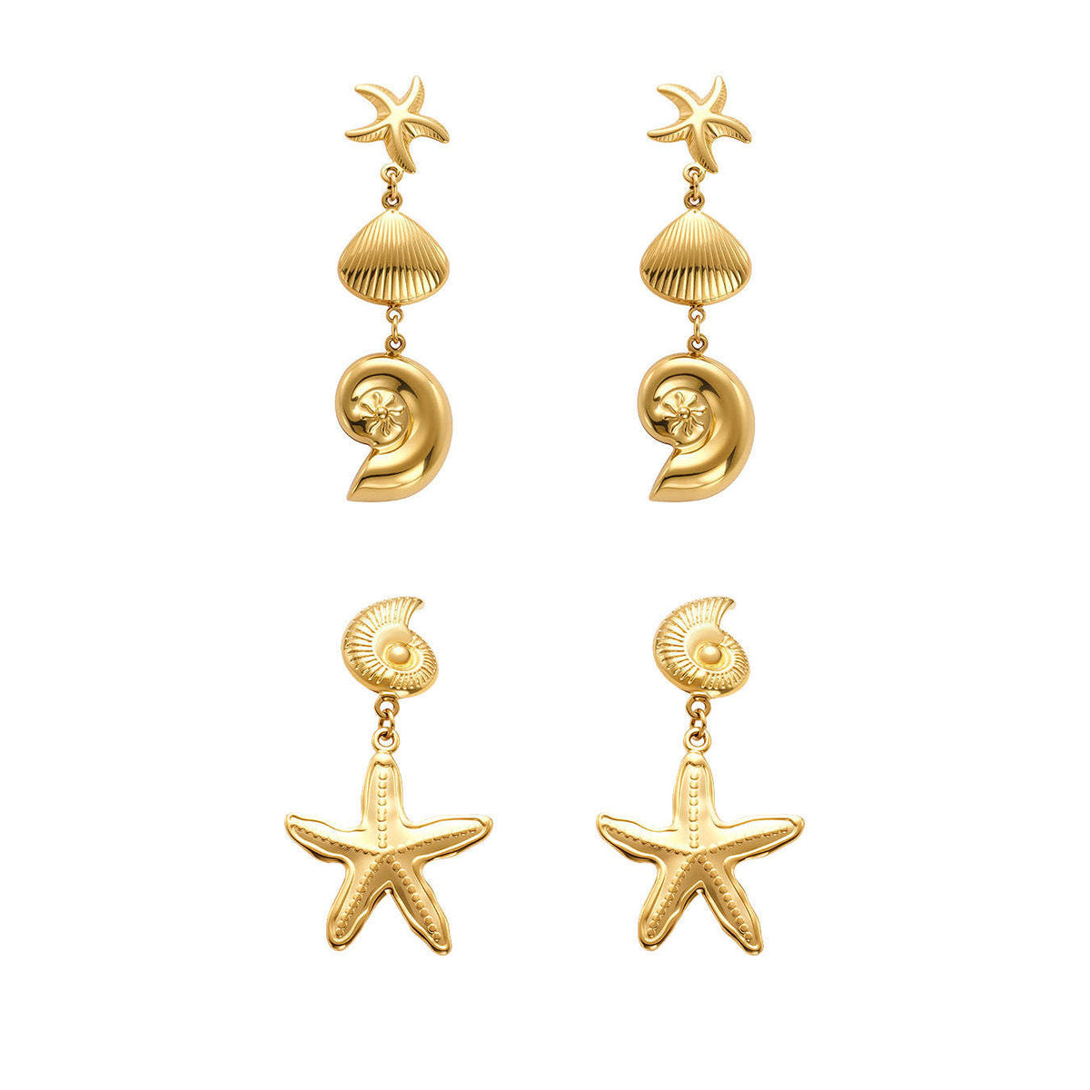 D관 - 스테인리스 스틸 18K 도금 조개 불가사리 디자인 귀걸이 [F567-F576] 25.08-5