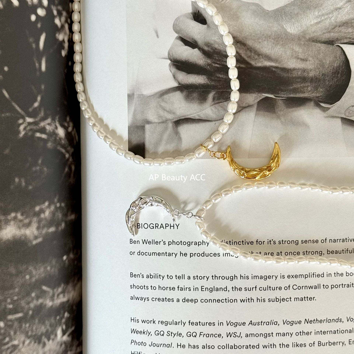 F관 - 925 실버 달 주름무늬 모조 진주 목걸이 [B869] 25.10-5