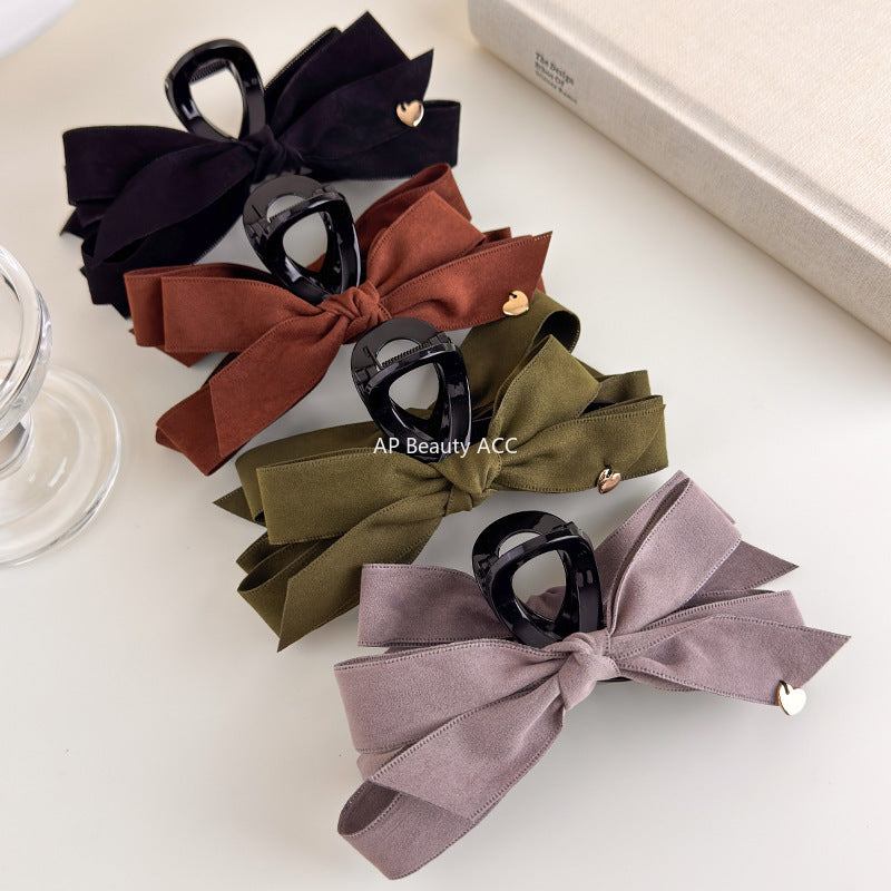 E관 - 벨벳 리본 골드 하트 포인트 대형 집게핀 [27560] 25.10-2