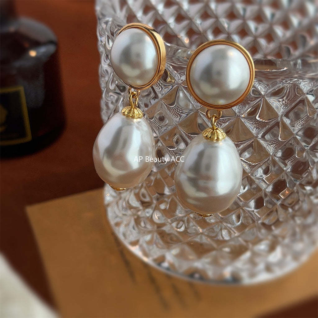 C관 - 14K 도금 고급스러운 복고풍 레진 진주 귀걸이 [3947] 24.05-2