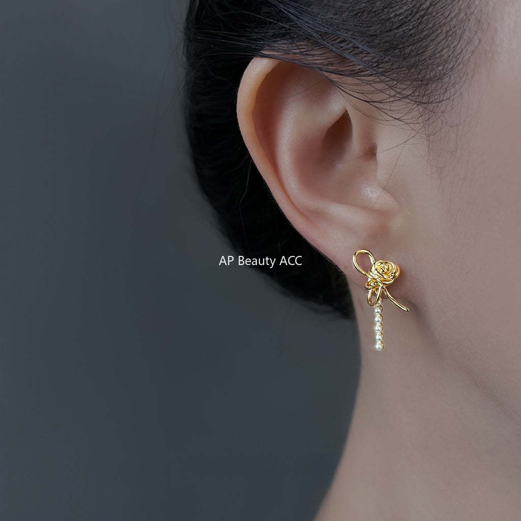 C관 - 925 은침 핸드메이드 플라워 매듭 진주 귀걸이 [6964] 25.10-4