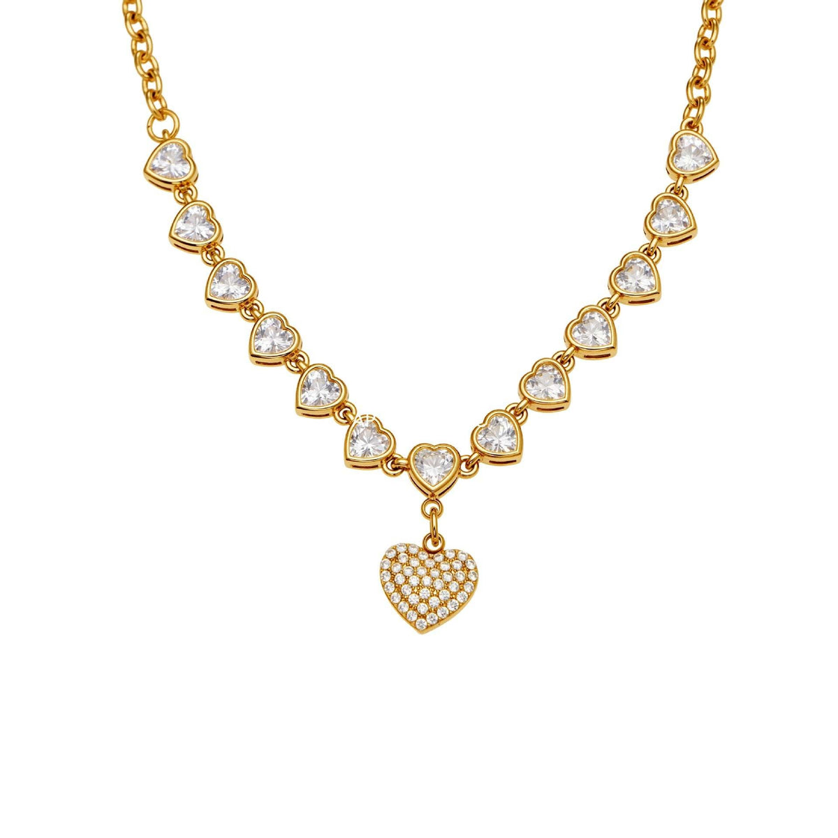 D관 - 스테인리스 스틸 하트 풀큐빅 18K 도금 목걸이 [P970] 25.11-4