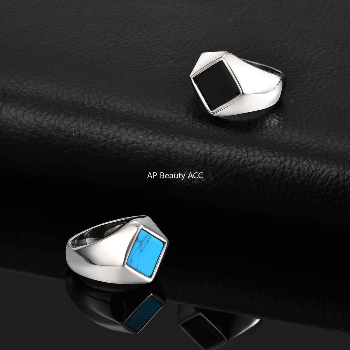 G관 - 스테인리스 스틸 다이아 터키석 흑마노 컬러 반지 [RC-967] 25.10-5