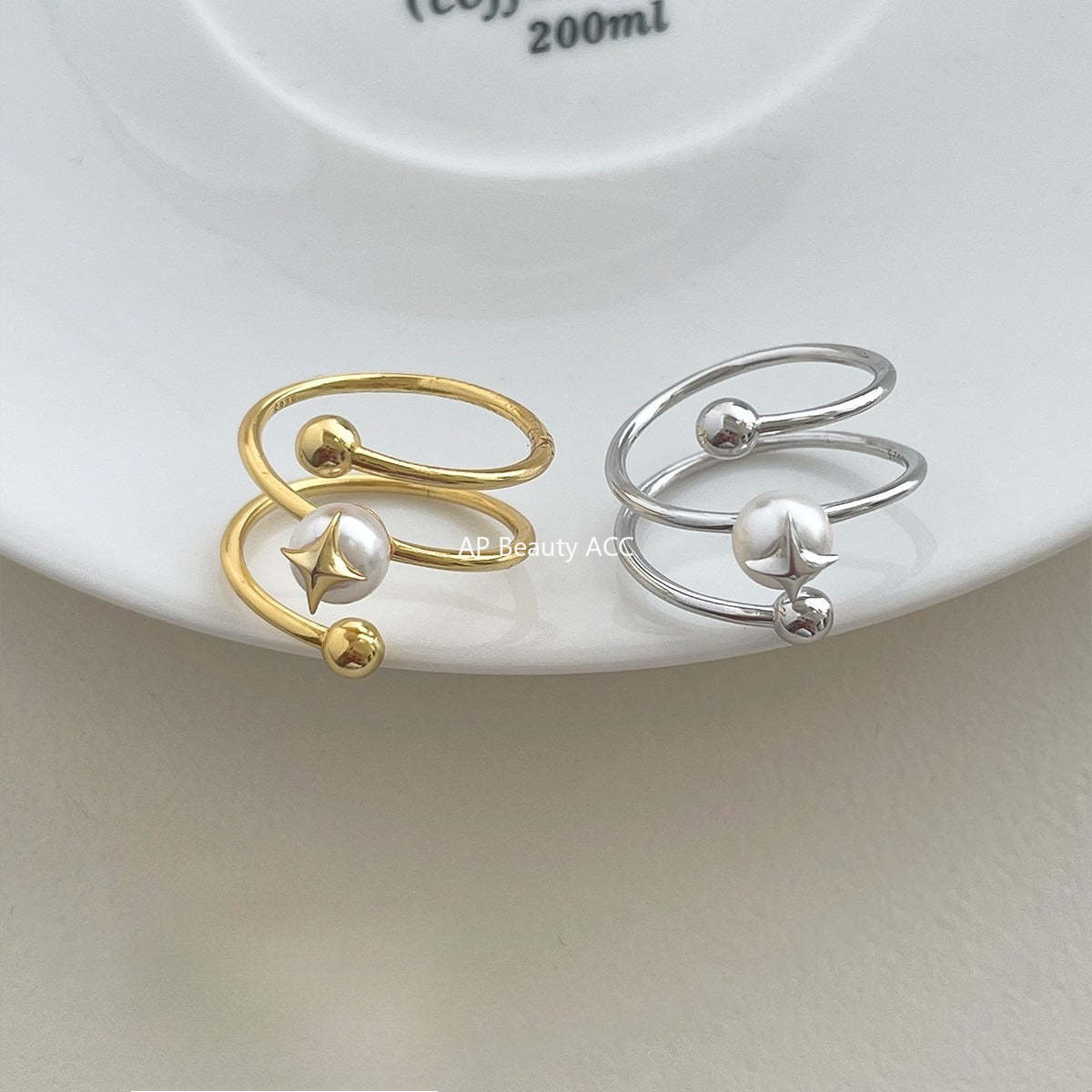 A관 - 925 실버 진주 사각별 회전 라인 디자인 반지 [JZ-0715] 25.10-5