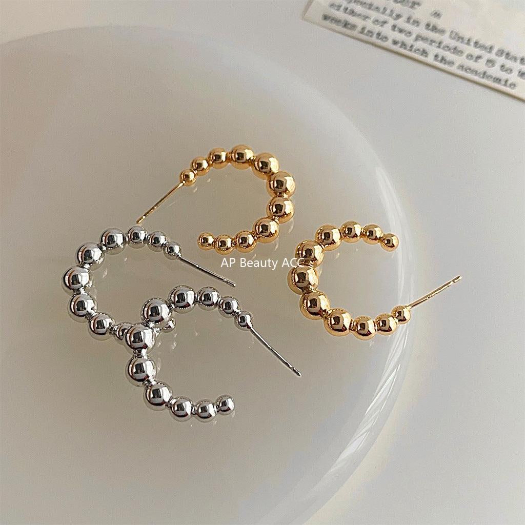 C관 - 차분한 스타일 C자형 고급 원형 귀걸이 은침 귀걸이 [3273-3274] 24.03-5