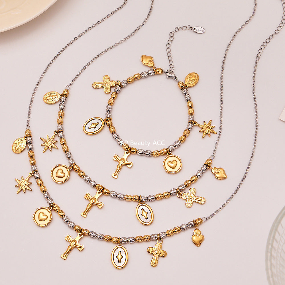 D관 - 스테인리스 스틸 18K 도금 투톤 펜던트 목걸이 팔찌 [TXP435] 25.10-3