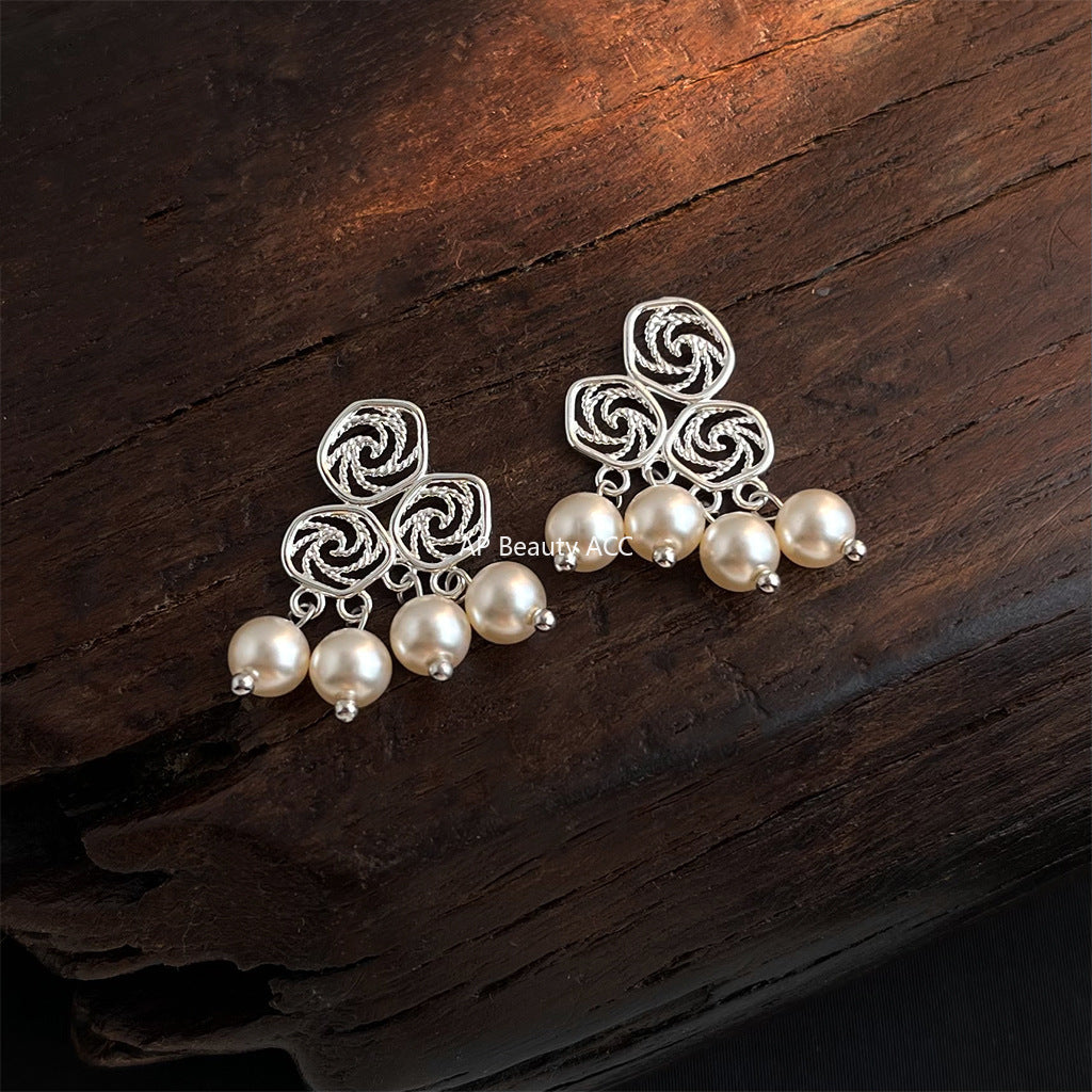 C관 - 925 은침 문양 진주 핸드메이드 귀걸이 [7058] 25.11-2