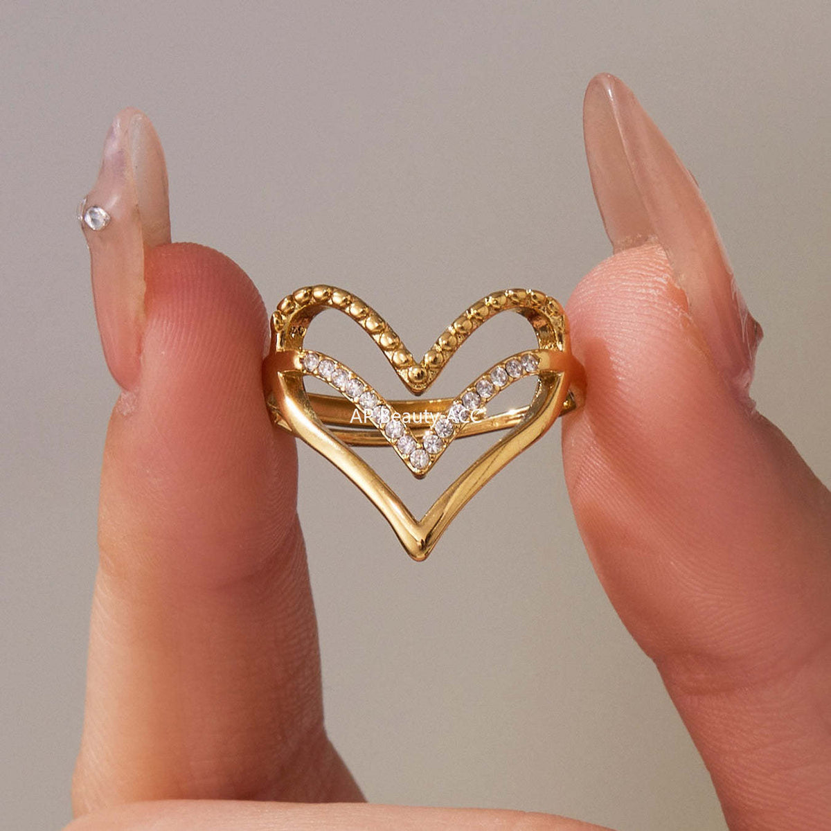 D관 - 스테인리스 스틸 풀 큐빅 하트 원형 오픈형 반지 [A330-A331] 25.09-4