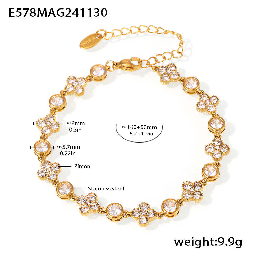 D관 - 18K 골드 도금 스테인리스 스틸 핸드메이드 큐빅 팔찌 [E575-E582] 24.12-2