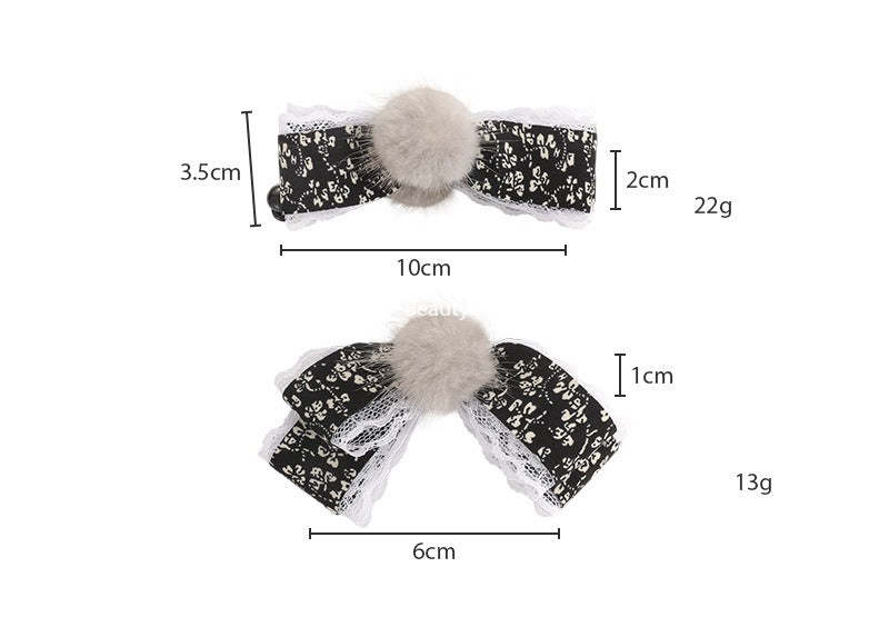 E관 - 플라워 패브릭 리본 퍼 볼 집게핀 [27774] 25.12-2