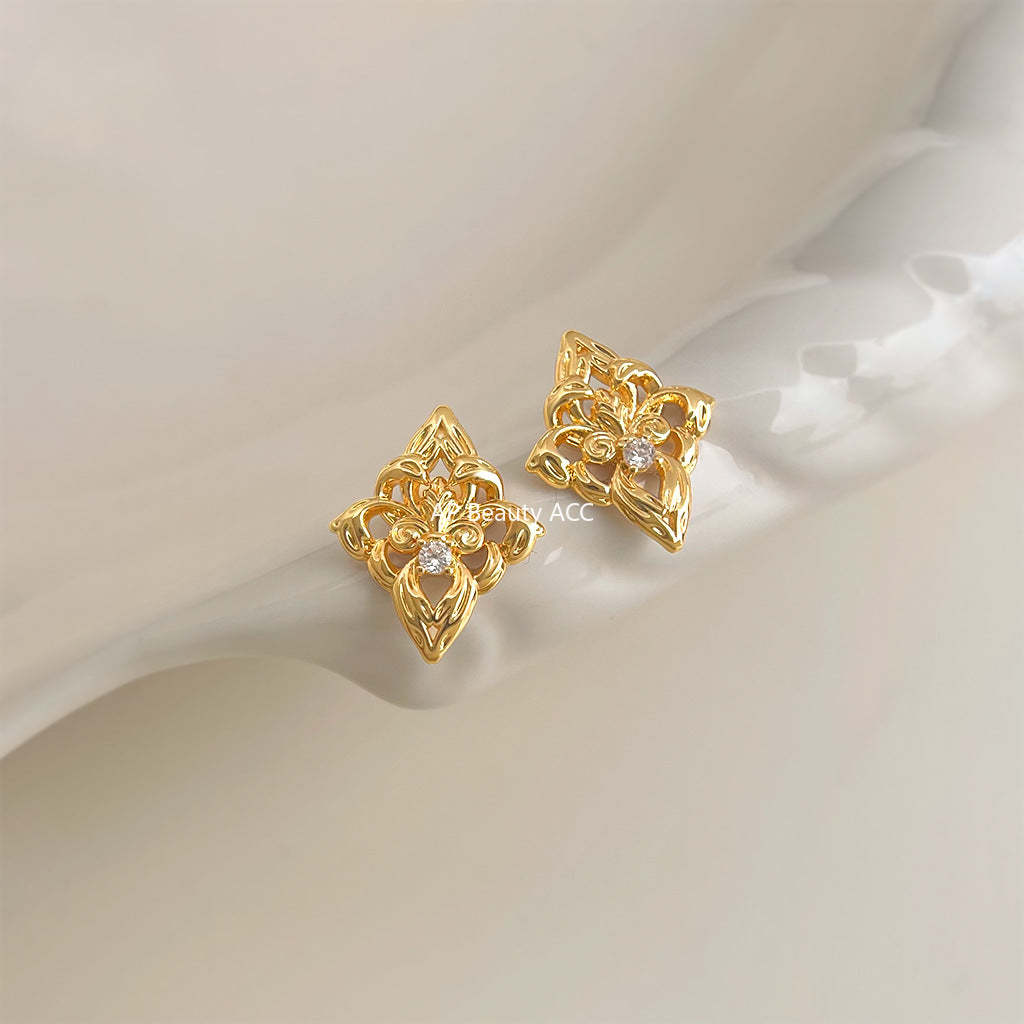 C관 - 다이아 모양 플라워 큐빅 925 은침 귀걸이 [7164] 25.11-4