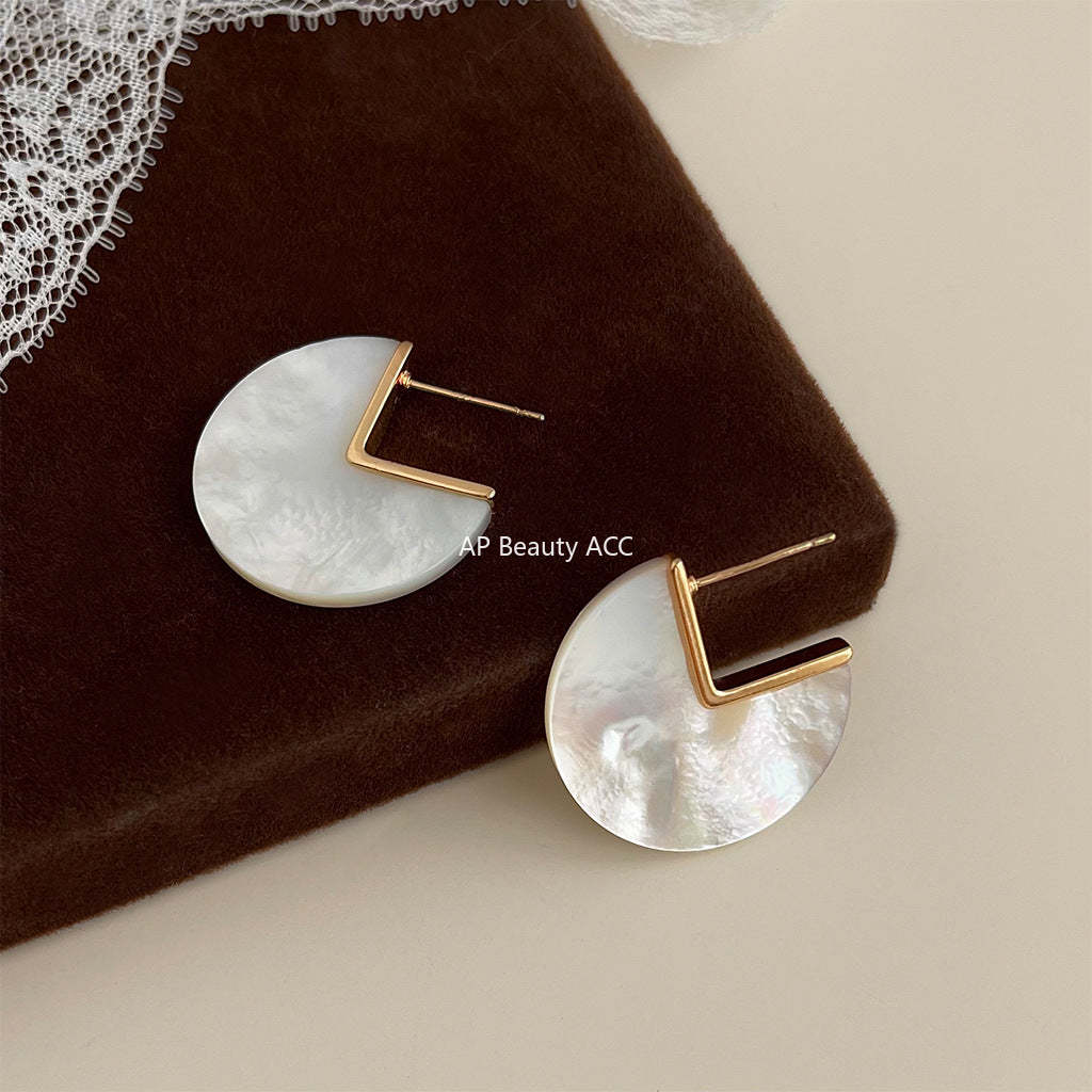 C관 - 자개 기하학 원형 14K 도금 세련된 귀걸이 [4485] 24.07-1