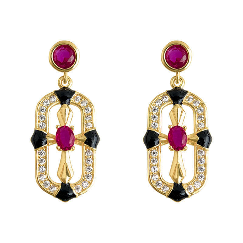 C관 - 925 은침 로즈핑크 미니 큐빅 십자가 디자인 귀걸이 [6985] 25.10-5