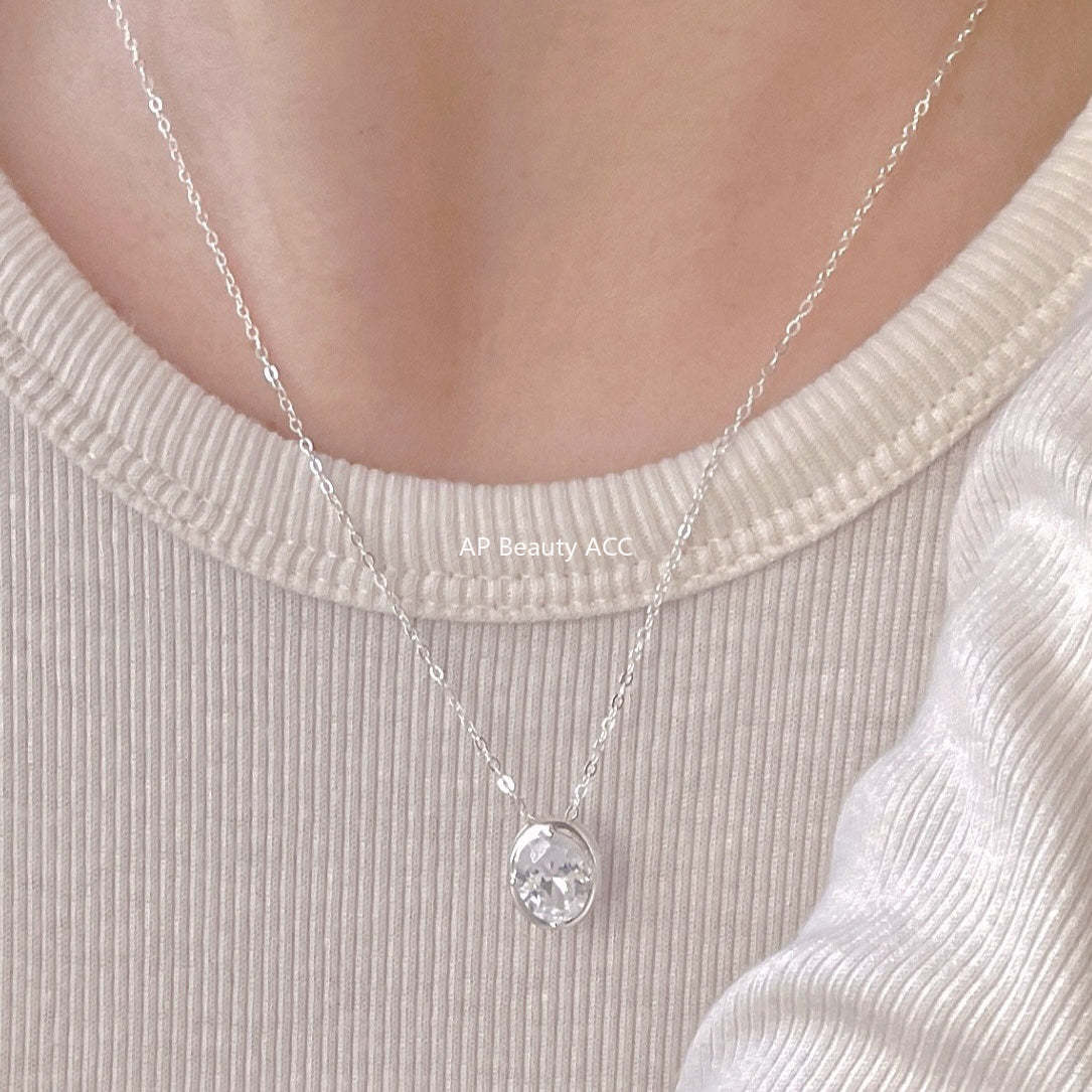 F관 - 925 실버 타원형 빅 큐빅 펜던트 목걸이 [B1384] 25.11-4