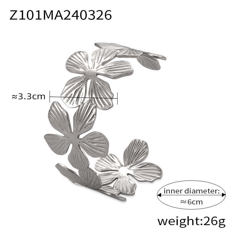 D관 - 모던 자개 진주 티타늄 스틸 골드 도금 내추럴 플라워 오픈 팔찌 [Z101-Z102-Z071] 24.04-1