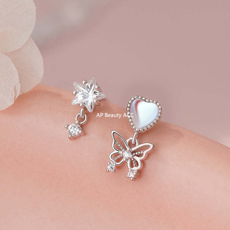 B관 - 925 실버 하트 별 나비 비대칭 귀걸이 [YC5980E_1] 25.11-1