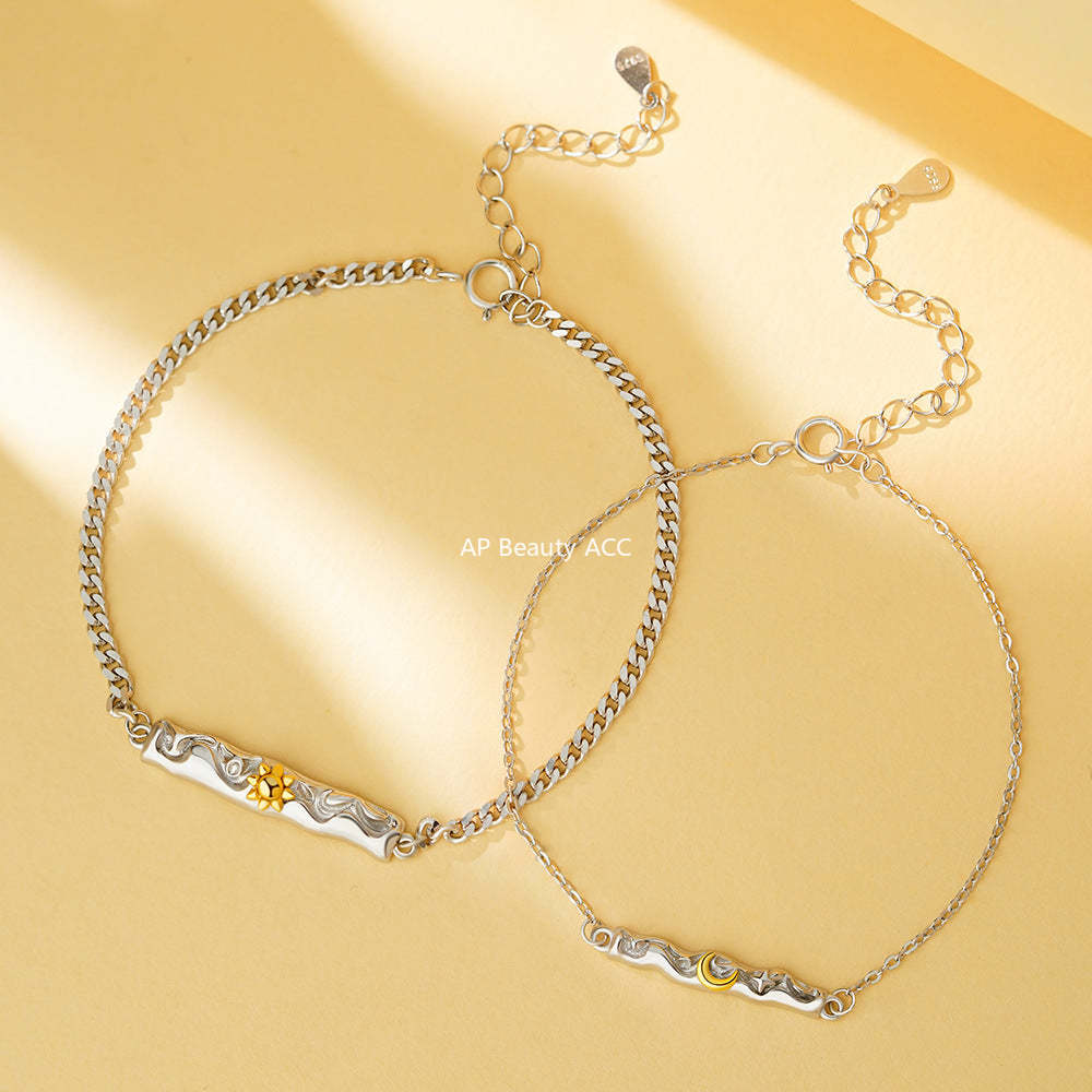 B관 - 925실버 용암 텍스처 달 별 커플 팔찌 [YC5153SL_1] 25.11-4