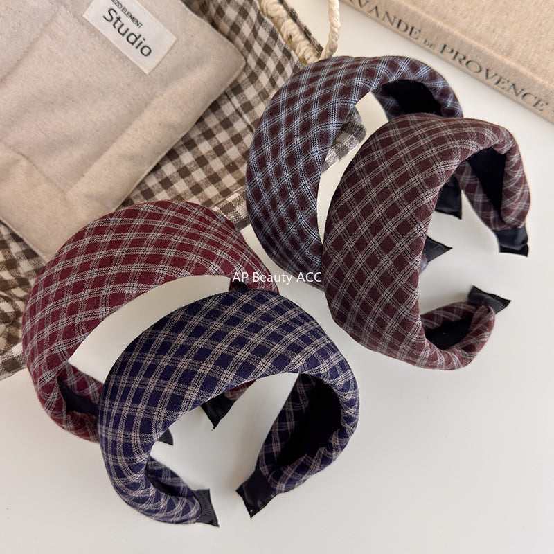 E관 - 체크 패브릭 와이드 스펀지 머리띠 [27525] 25.10-1