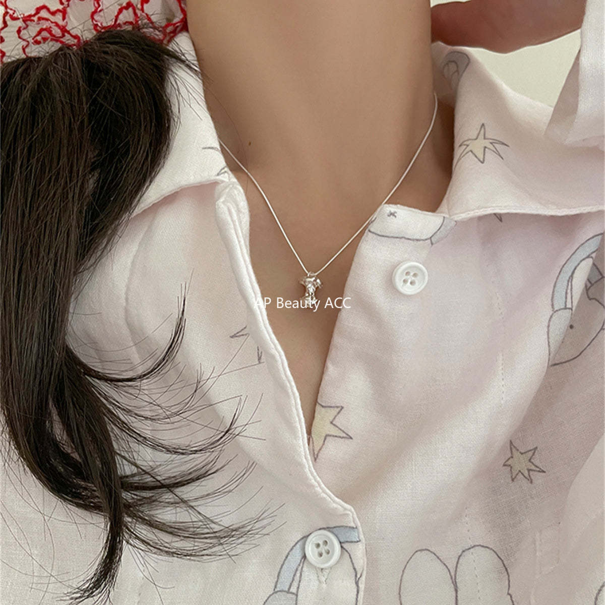 A관 - 925 실버 베어 문 사과 펜던트 목걸이 [XL-1110] 25.05-5