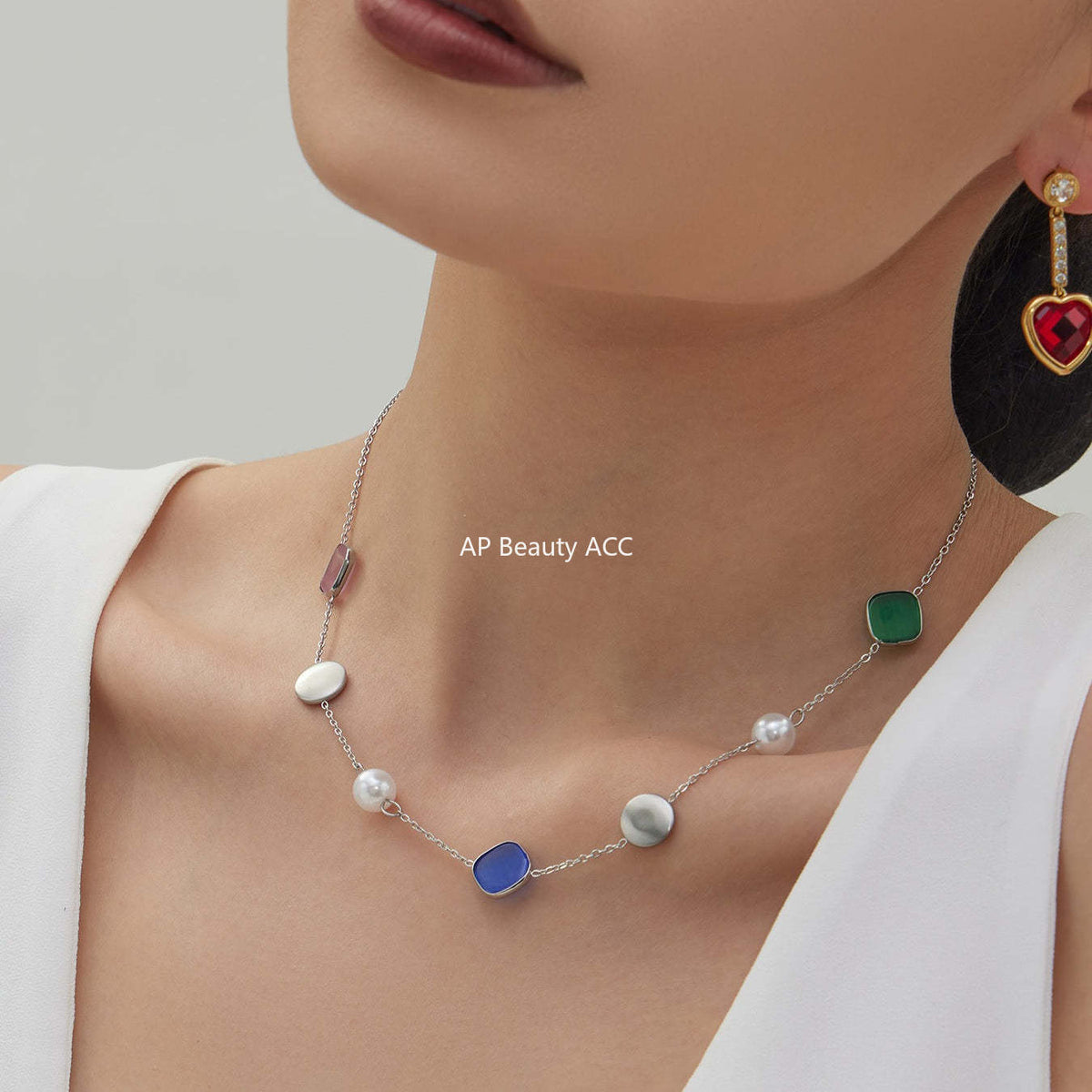 D관 - 묘안석 컬러 비즈 18K 도금 스테인리스 스틸 목걸이 [P822] 25.12-2