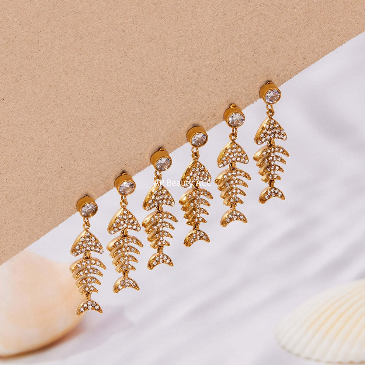 D관 - 스테인리스 18K 도금 풀큐빅 물고기뼈 볼드 이어커프 귀걸이 [F1123-F983] 25.10-5