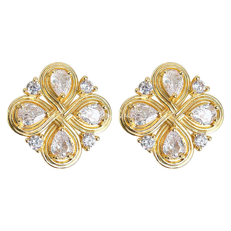 C관 - 매듭 큐빅 클로버 디자인 925 은침 귀걸이 [7155] 25.11-4