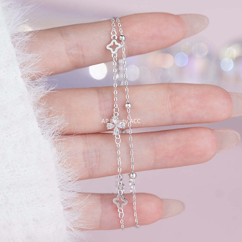 B관 - 925 실버 큐빅 네잎클로버 더블 레이어 팔찌 [YC4257SL_2] 25.10-4