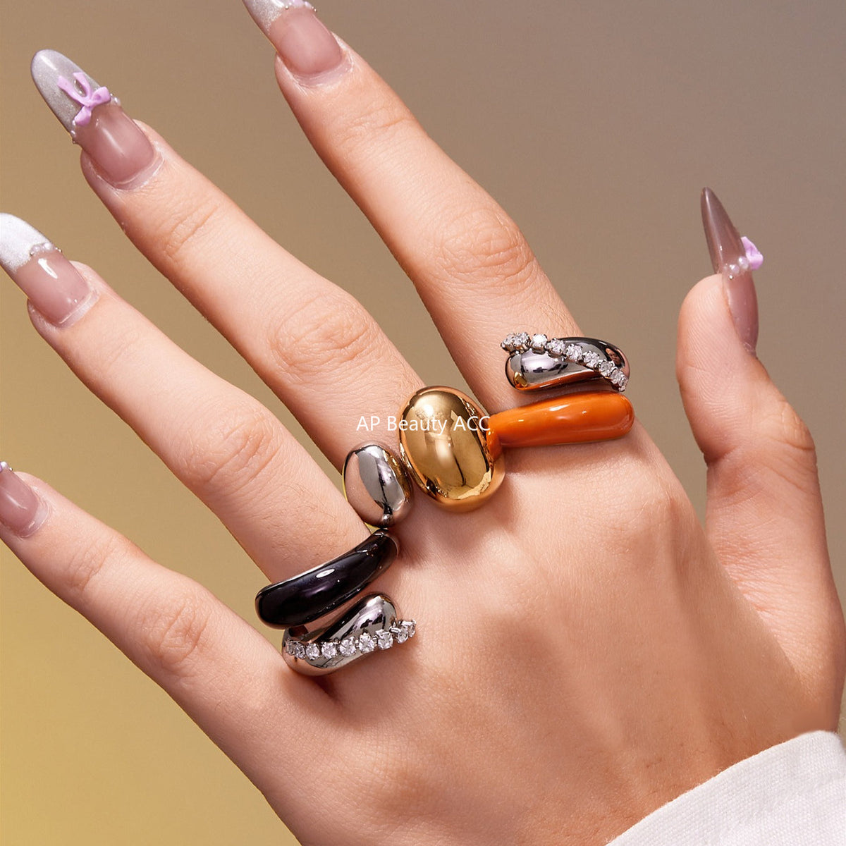 D관 - 스테인리스 18K 도금 유광 오일 코팅 오픈형 반지 [A656-A658] 25.11-1