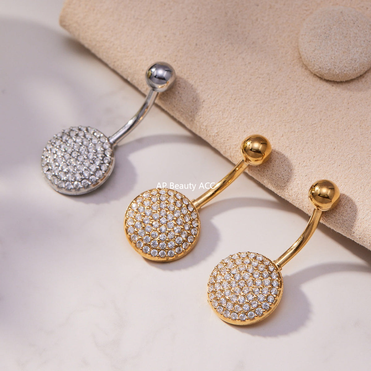 D관 - 스테인리스 스틸 풀 큐빅 18K 도금 피어싱 귀걸이 [H009] 25.11-2