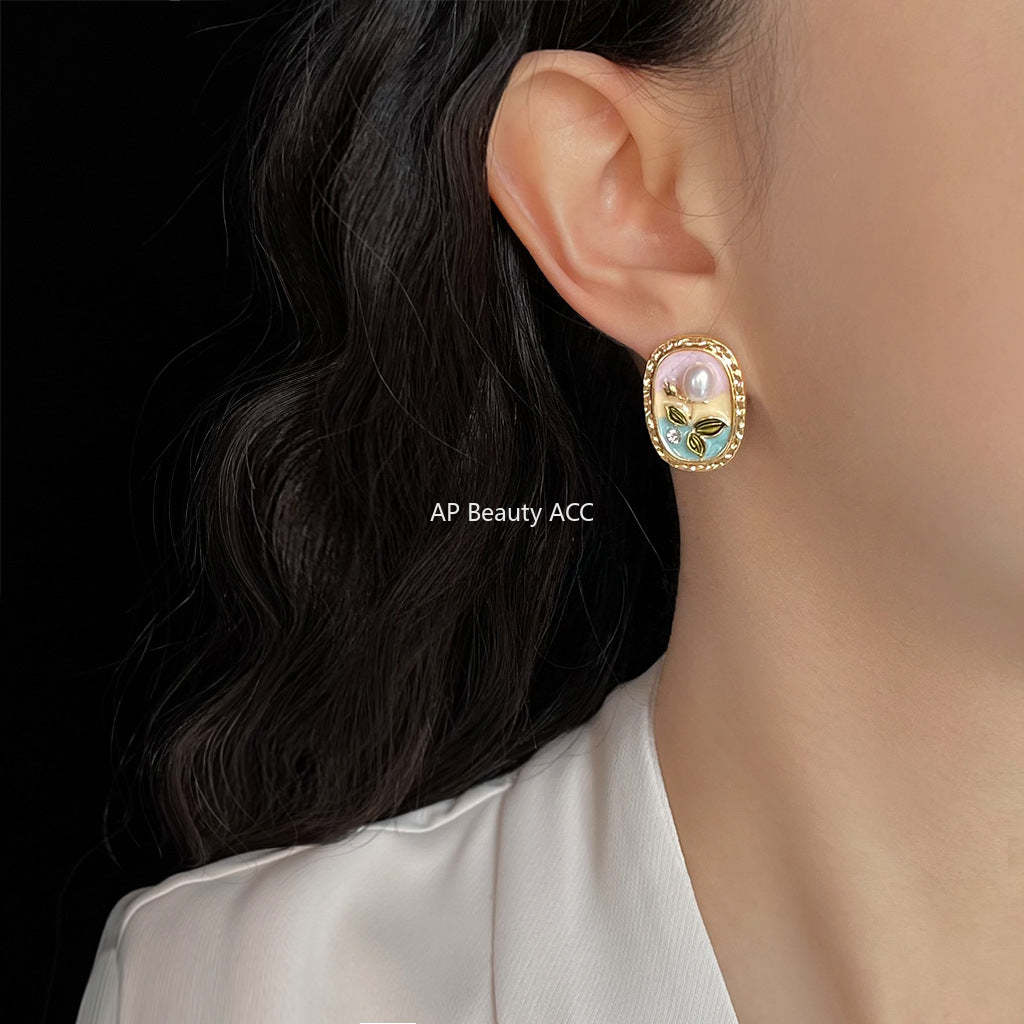 C관 - 925 은침 14K 도금 핸드페인팅 담수 진주 귀걸이 [6355] 25.08-1