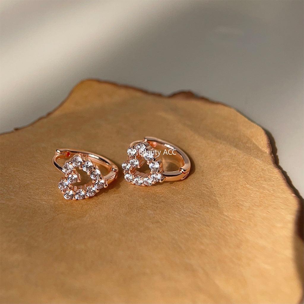 C관 - 로즈 골드 도금 큐빅 하트 귀걸이 심플하고 데일리 귀걸이 [3688] 24.03-5