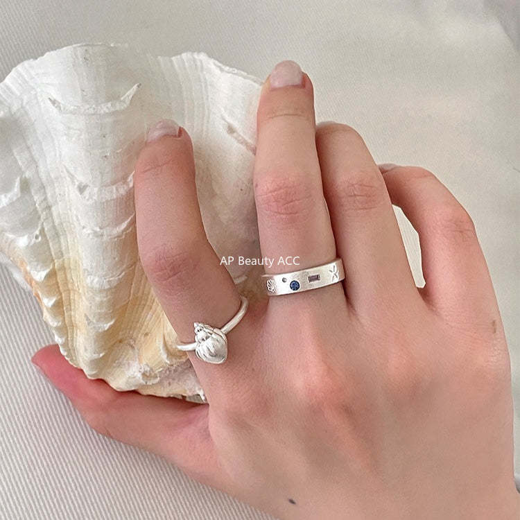 A관 - 925 실버 조개 디자인 샌딩 오픈형 반지 [JZ-0714] 25.10-5