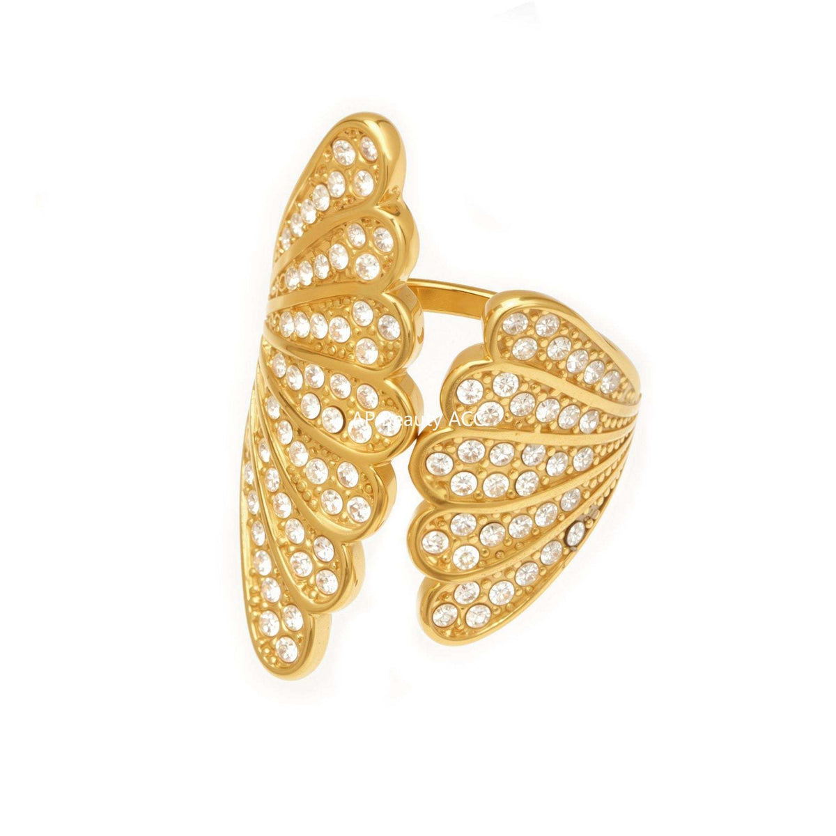 D관 - 스테인리스 스틸 18K 도금 큐빅 날개 모양 오픈형 반지 [A386] 25.12-3