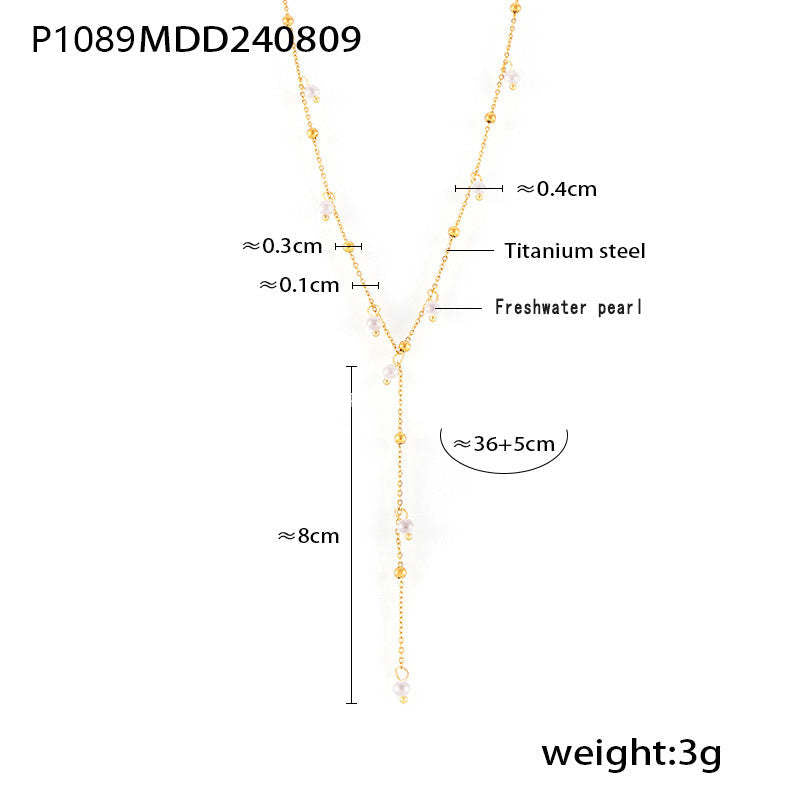 D관 - 트렌디 태슬 담수 진주 펜던트 럭셔리 미니멀 18K 도금 티타늄 스틸 목걸이 [P1089] 24.08-3