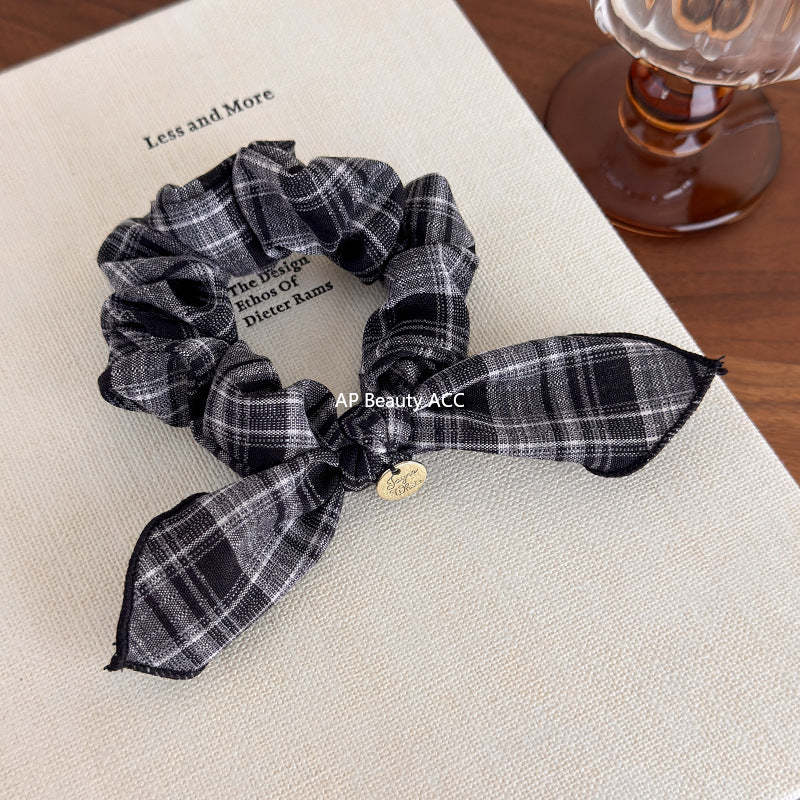 E관 - 레트로 체크 리본 머리끈 모양 곱창 헤어밴드 [27646] 25.11-1