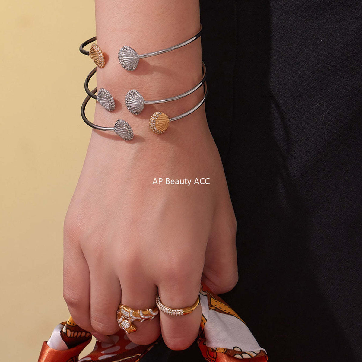 D관 - 스테인리스 18K 도금 큐빅 스틸볼 클로버 오픈형 팔찌 [Z503-Z504-Z505] 25.10-5