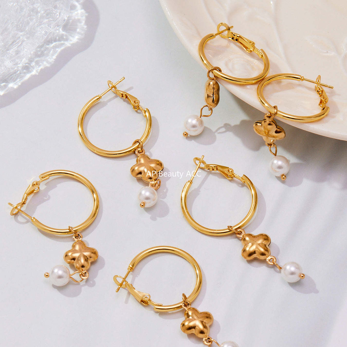 D관 - 신주 진주 클로버 펜던트 귀걸이 [F610] 25.10-5