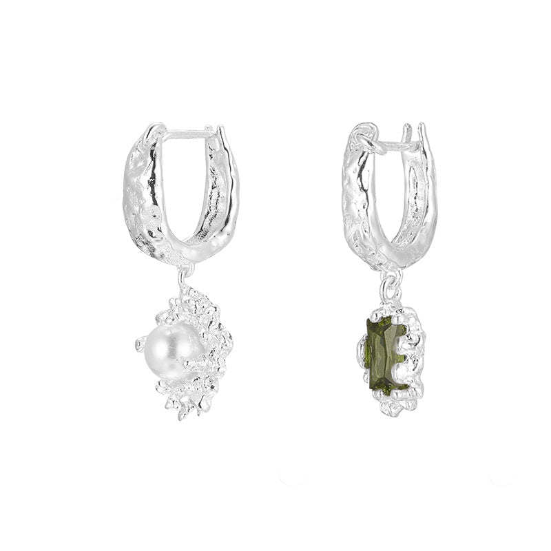 A관 - 925 은침 큐빅 진주 언밸런스 후프 귀걸이 [EH-4120] 25.10-5