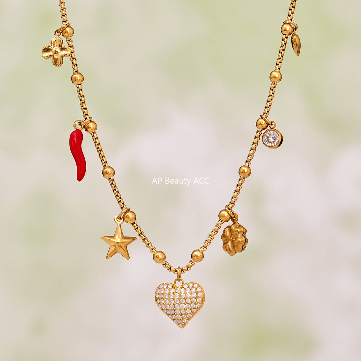 D관 - 스테인리스 스틸 18K 도금 하트 큐빅 펜던트 목걸이 [P1540] 25.10-3