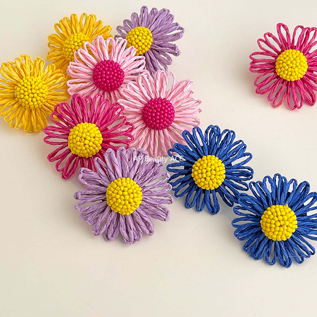 C관 - 컬러풀 핸드메이드 비즈 플라워 은침 귀걸이 [5538-5542] 25.02-2