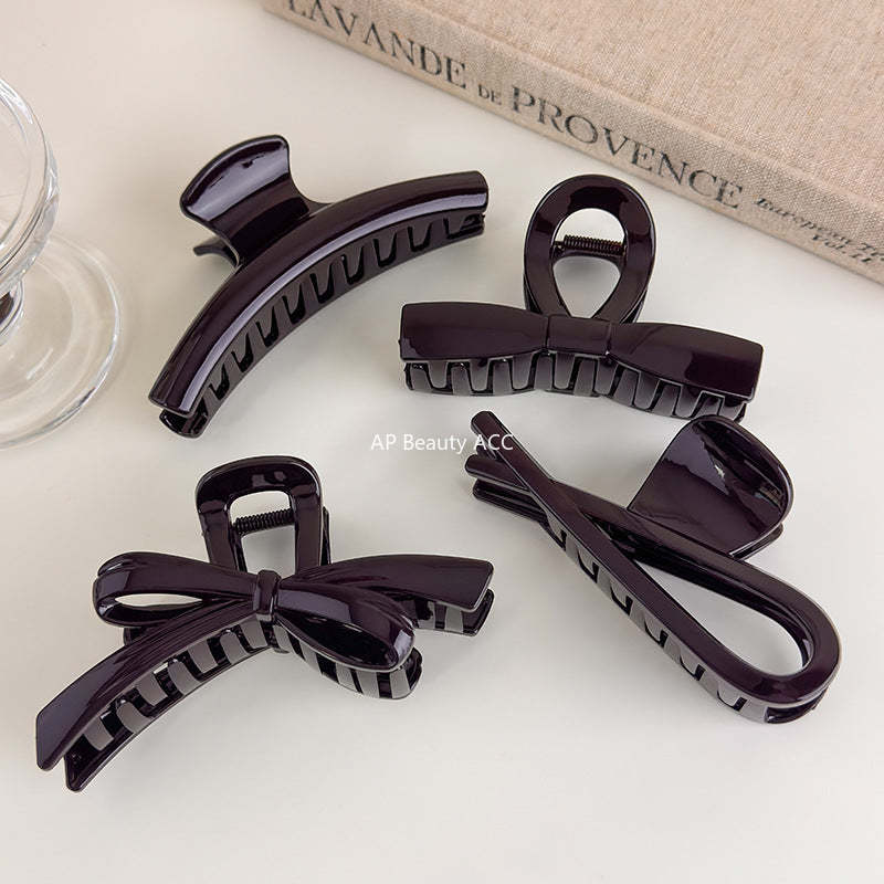 E관 - 초콜릿 브라운 리본 디자인 집게핀 [27614] 25.10-5