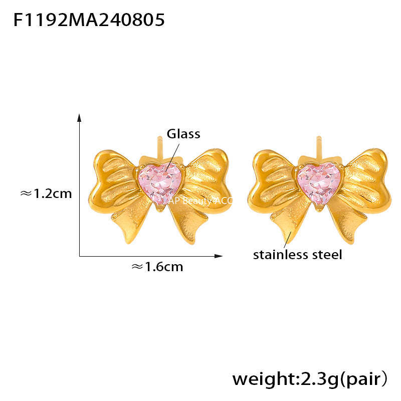 D관 - 스테인리스 스틸 도금 하트와 리본 큐빅 글라스 귀걸이 [F1191-F1192-F1193] 24.08-2