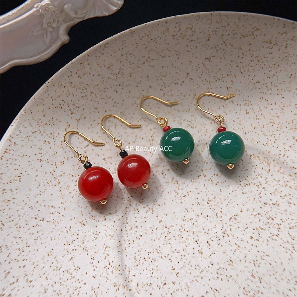 C관 - 천연석 녹마노 복고풍 홍마노 핸드메이드 귀걸이 [3757-3758] 24.04-1