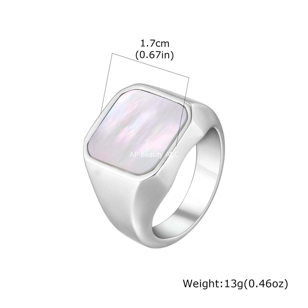 G관 - 스테인리스 스틸 전복 화이트 자개 주조 반지 [RC-207] 25.12-3
