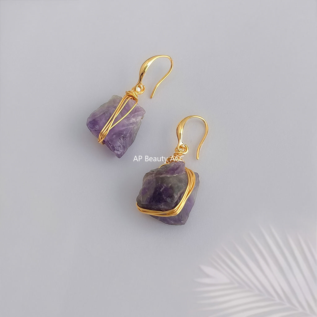 C관 - 핸드메이드 천연 자수정 후크형 귀걸이 [6892] 25.10-2