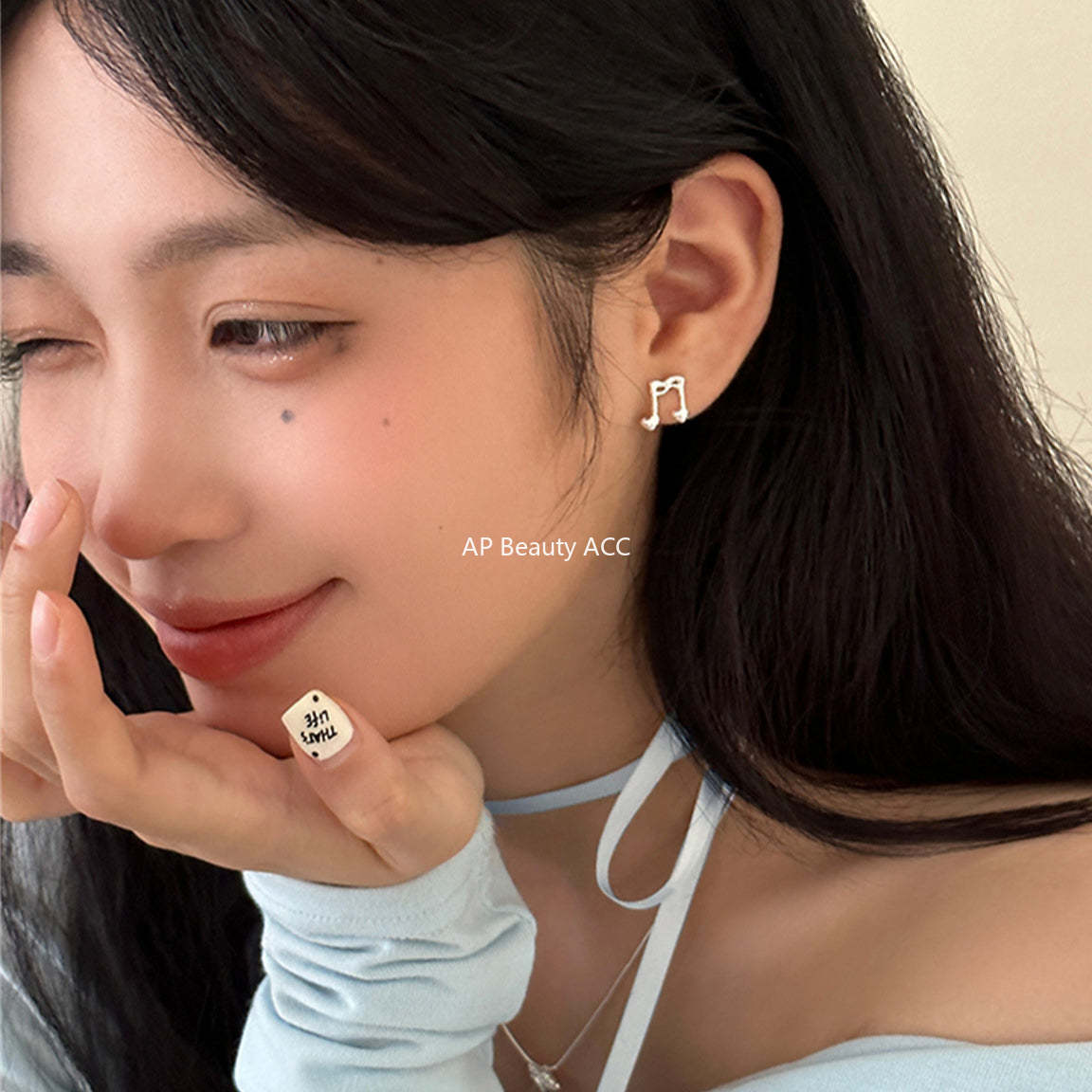A관 - 925 은침 액체 메탈 음표 하트 귀걸이 [EH-3114] 24.09-1