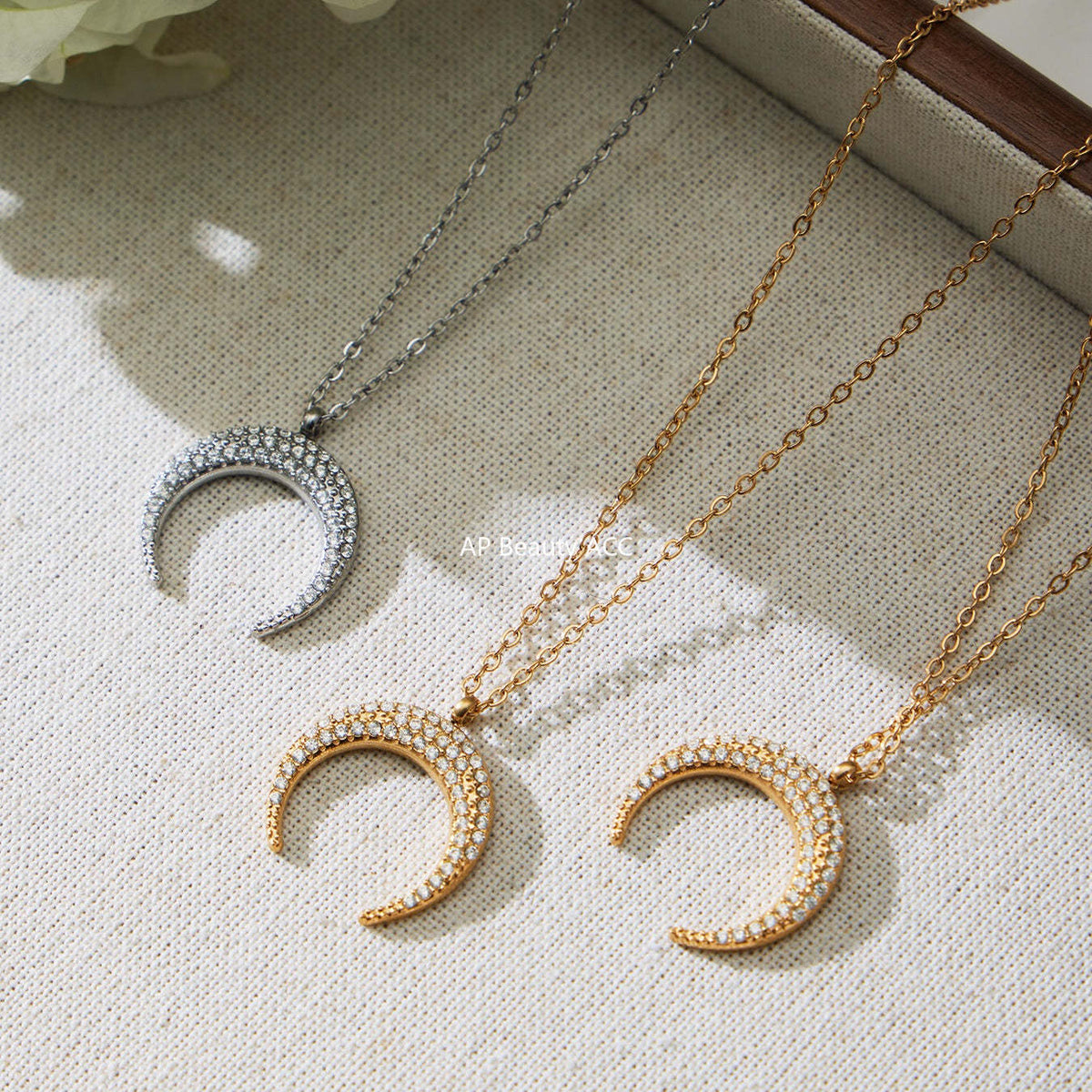 D관 - 스테인리스 스틸 팔각별 초승달 큐빅 펜던트 귀걸이 목걸이 [TXP485] 25.11-4