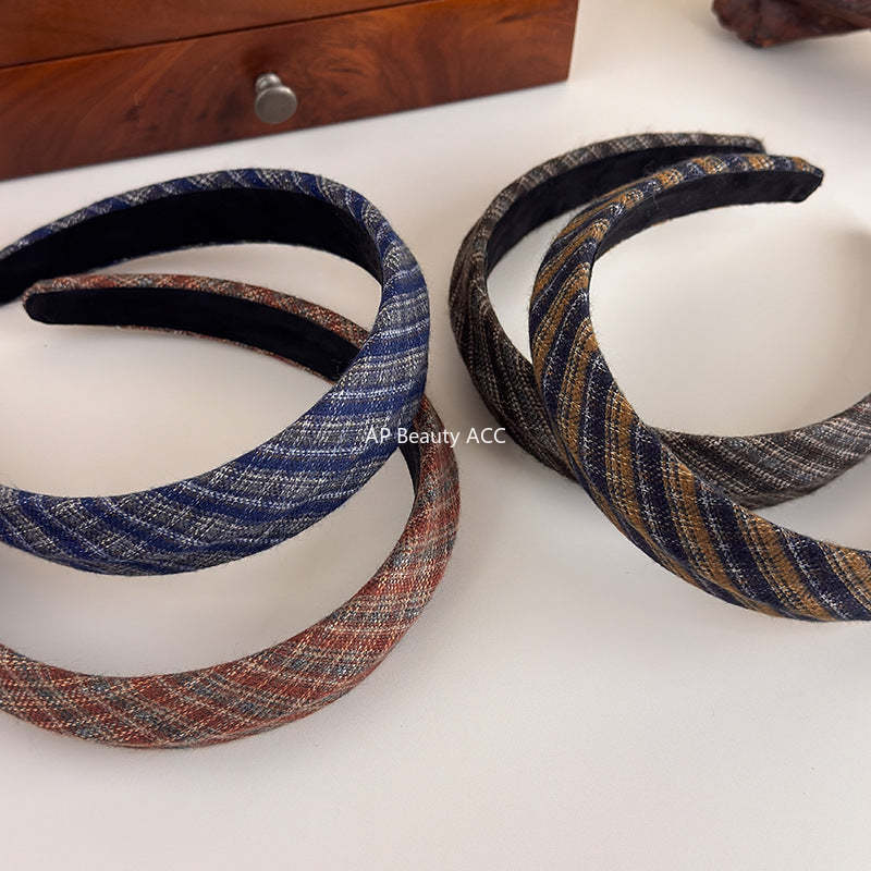 E관 - 체크 패턴 패브릭 볼륨 와이드 머리띠 [27675] 25.11-3