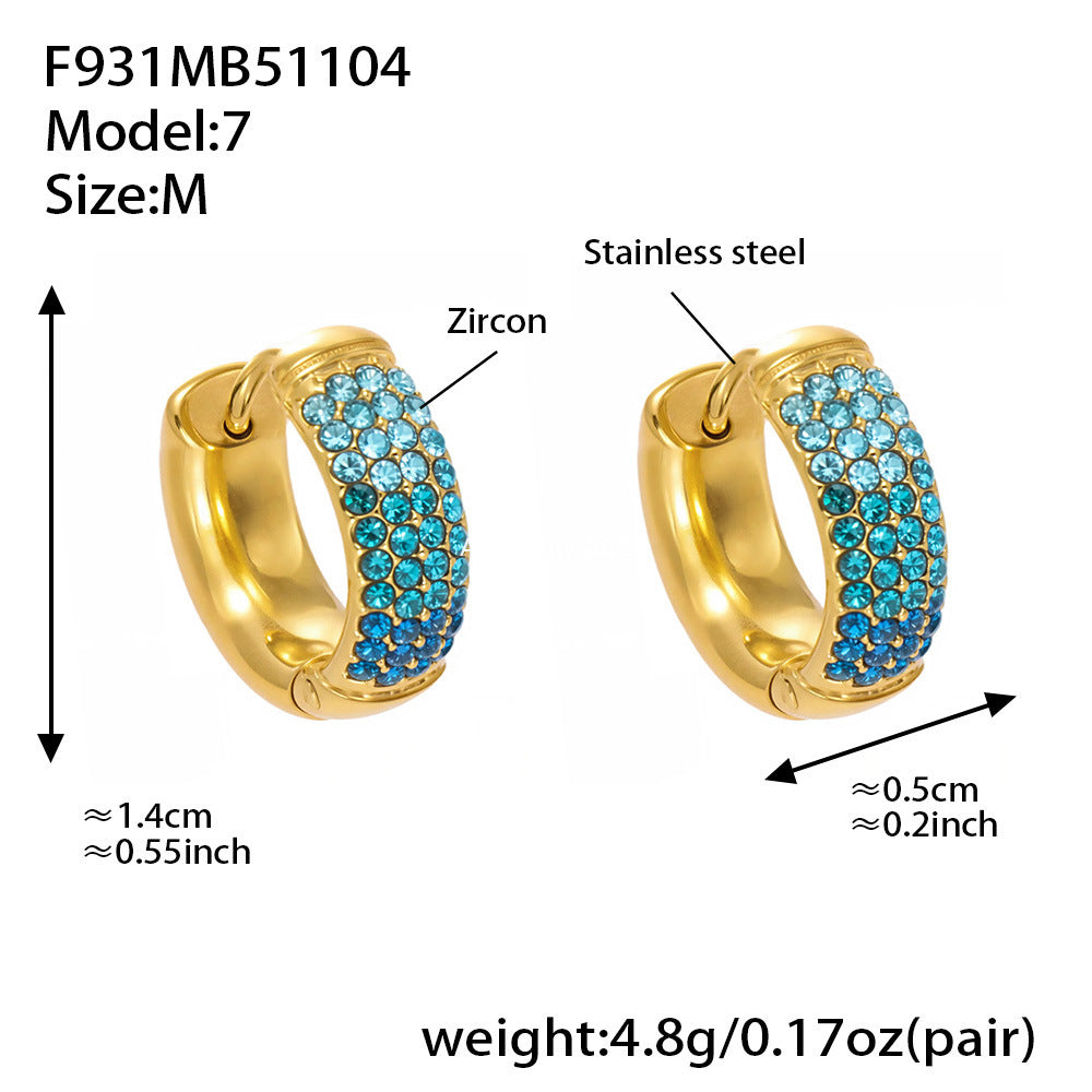 D관 - 스테인리스 컬러 믹스 큐빅 18K 도금 후프 링 귀걸이 [F931] 25.11-2