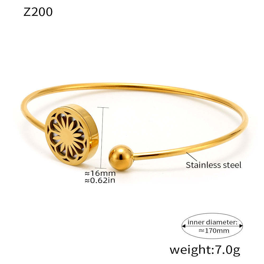 D관 - 국화 디자인 자개 오픈형 스테인리스 스틸 팔찌 [Z200] 25.02-1